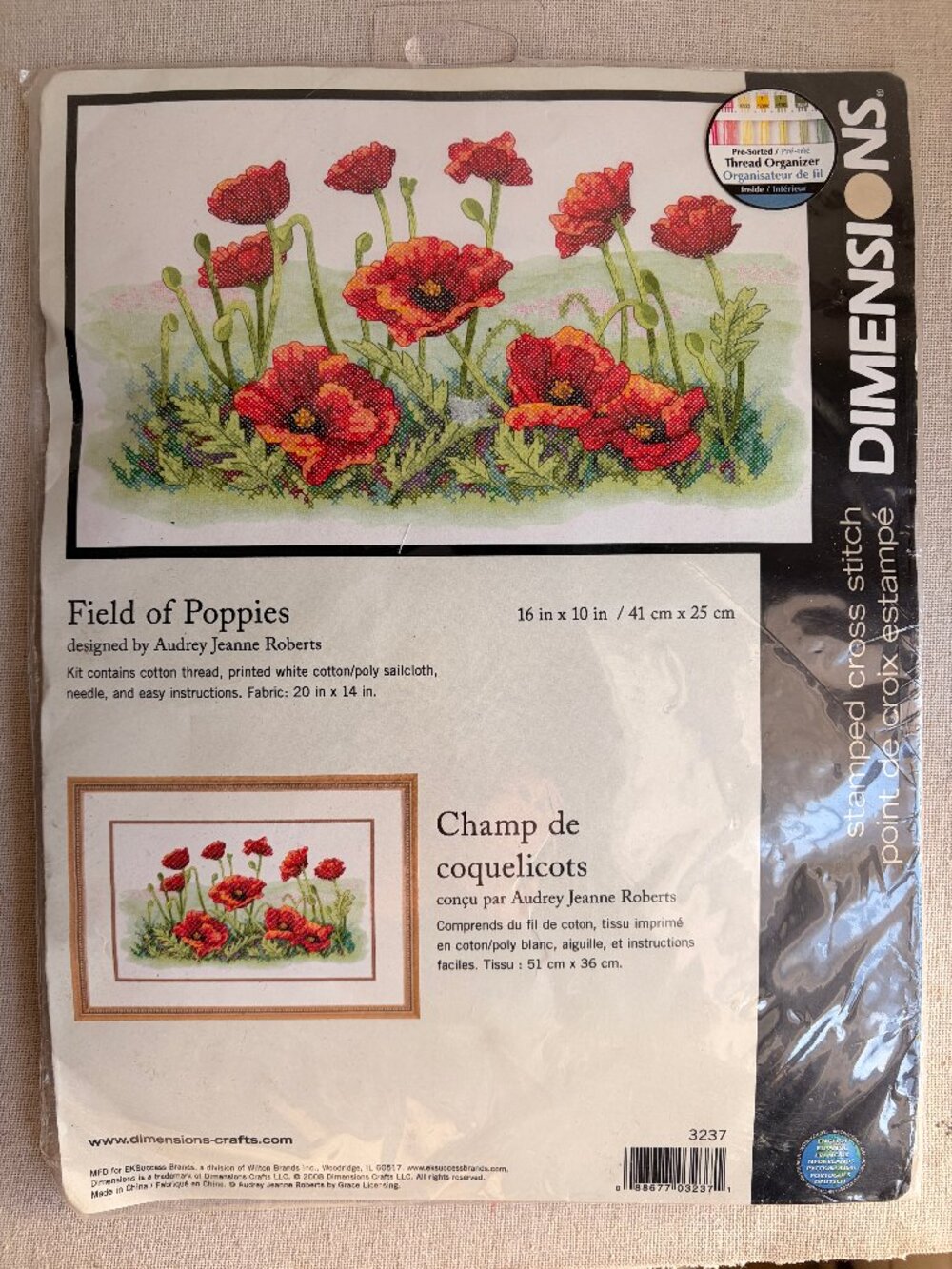 Stamped Cross Stitch Kit Dimensions Field of Poppies Red Flower Garden 3237